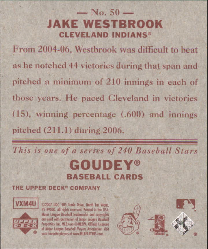 2007 Upper Deck Goudey Red Backs #50 Jake Westbrook back image