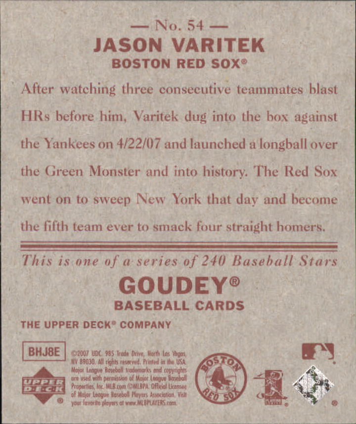 2007 Upper Deck Goudey Red Backs #54 Jason Varitek back image