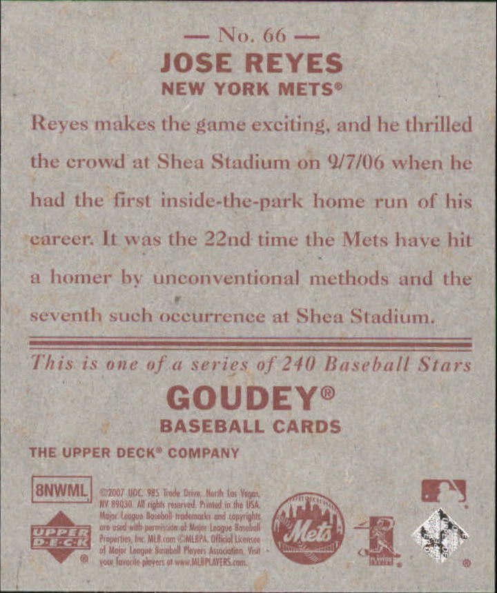 2007 Upper Deck Goudey Red Backs #66 Jose Reyes back image