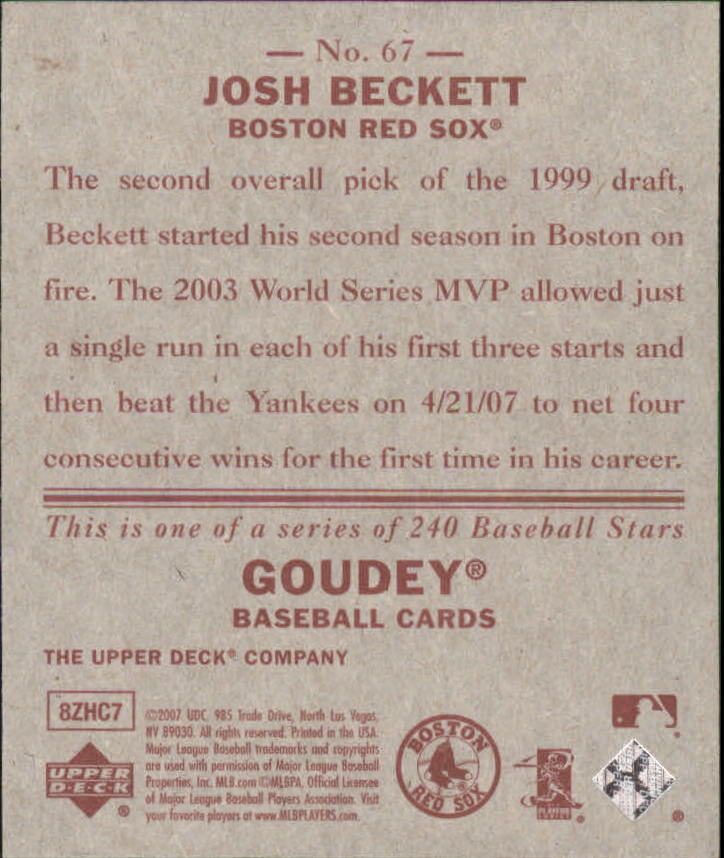 2007 Upper Deck Goudey Red Backs #67 Josh Beckett back image