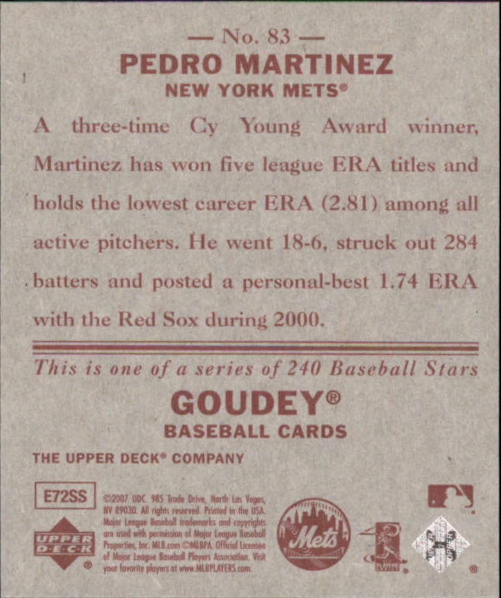 2007 Upper Deck Goudey Red Backs #83 Pedro Martinez back image