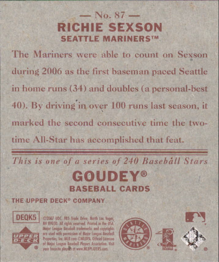 2007 Upper Deck Goudey Red Backs #87 Richie Sexson back image