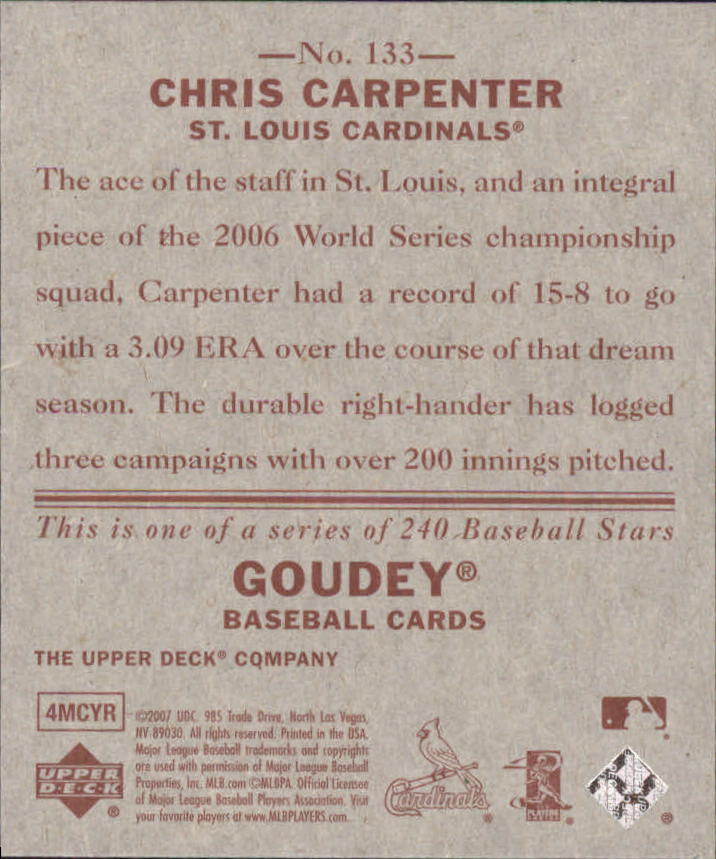 2007 Upper Deck Goudey Red Backs #133 Chris Carpenter back image