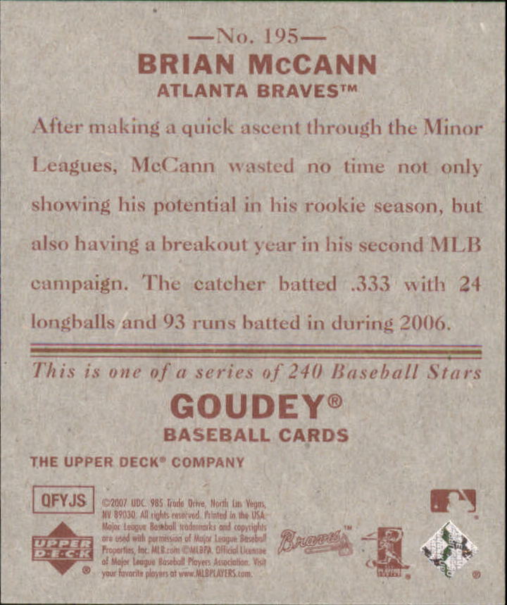 2007 Upper Deck Goudey Red Backs #195 Brian McCann back image