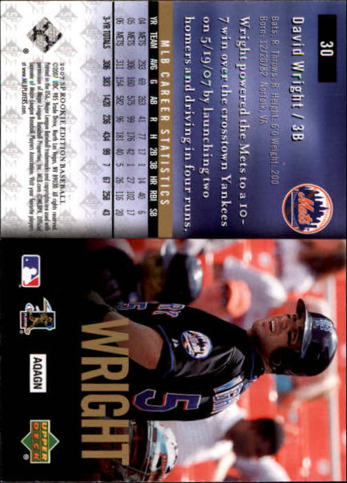 2007 SP Rookie Edition #30 David Wright back image