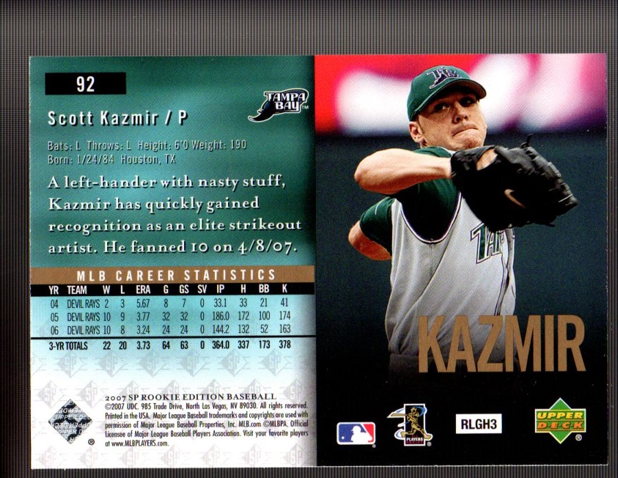 2007 SP Rookie Edition #92 Scott Kazmir back image