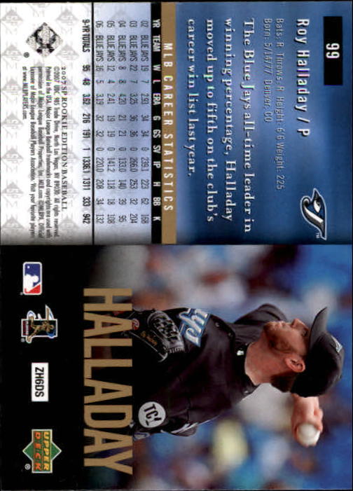 2007 SP Rookie Edition #99 Roy Halladay back image