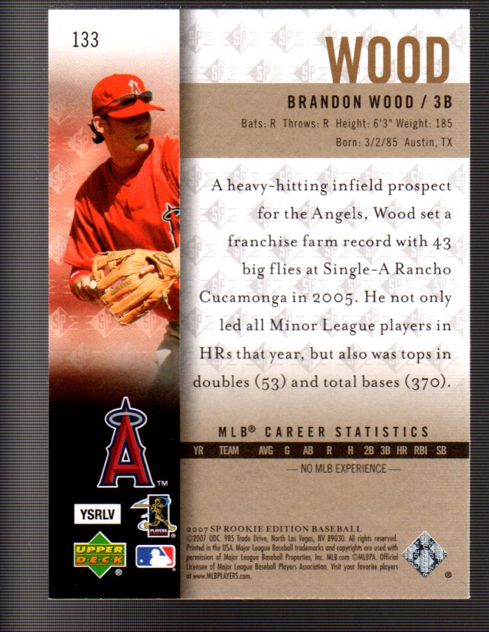 2007 SP Rookie Edition #133 Brandon Wood (RC) back image