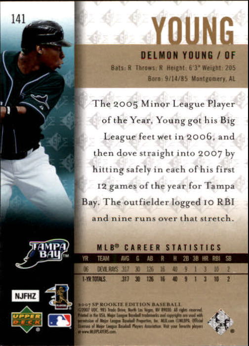 2007 SP Rookie Edition #141 Delmon Young (RC) back image