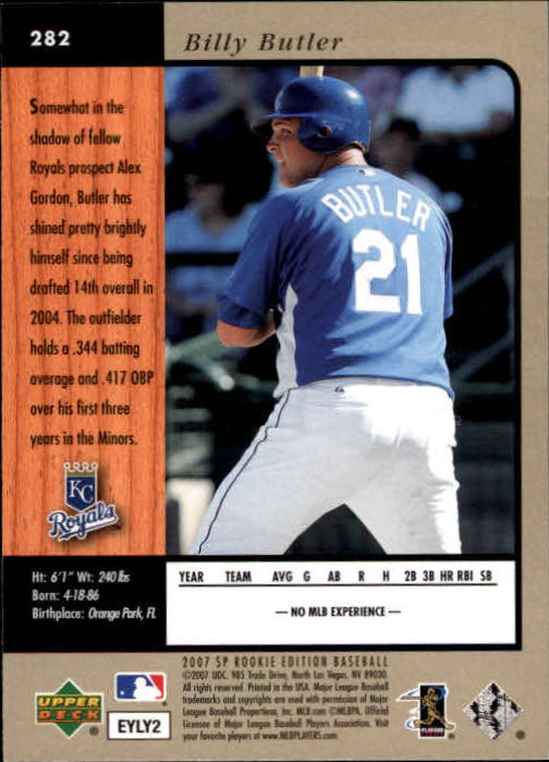 2007 SP Rookie Edition #282 Billy Butler 96 back image