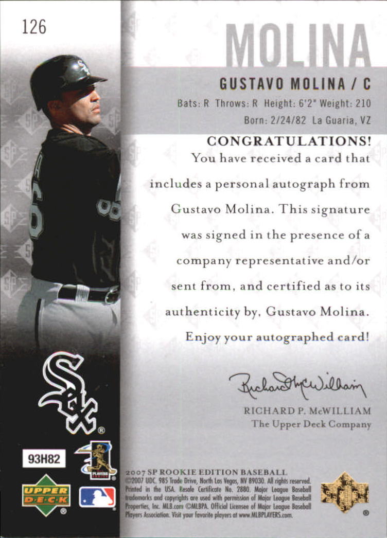 2007 SP Rookie Edition Autographs #126 Gustavo Molina back image