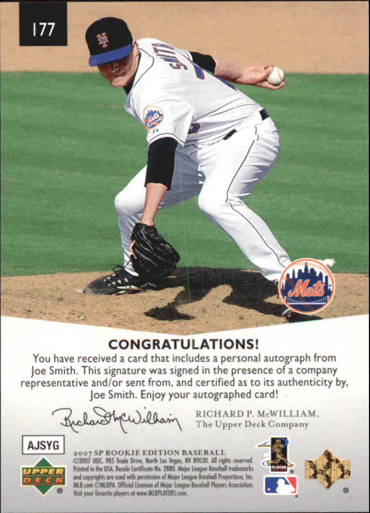 2007 SP Rookie Edition Autographs #177 Joe Smith 95 back image