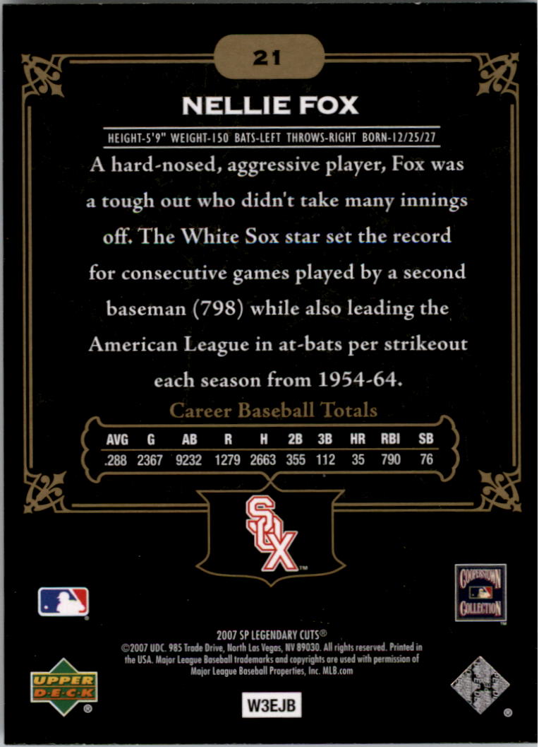 2007 SP Legendary Cuts #21 Nellie Fox back image