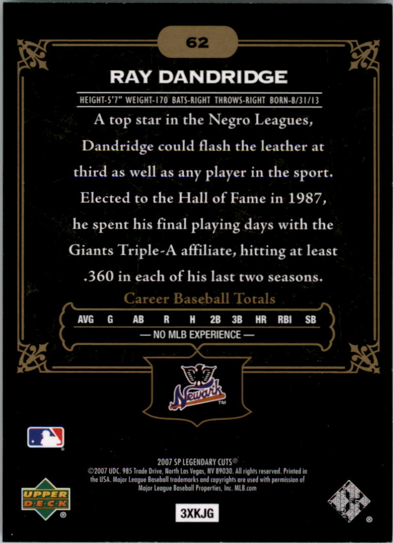 2007 SP Legendary Cuts #62 Ray Dandridge back image