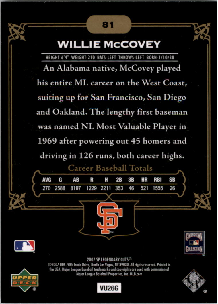 2007 SP Legendary Cuts #81 Willie McCovey back image