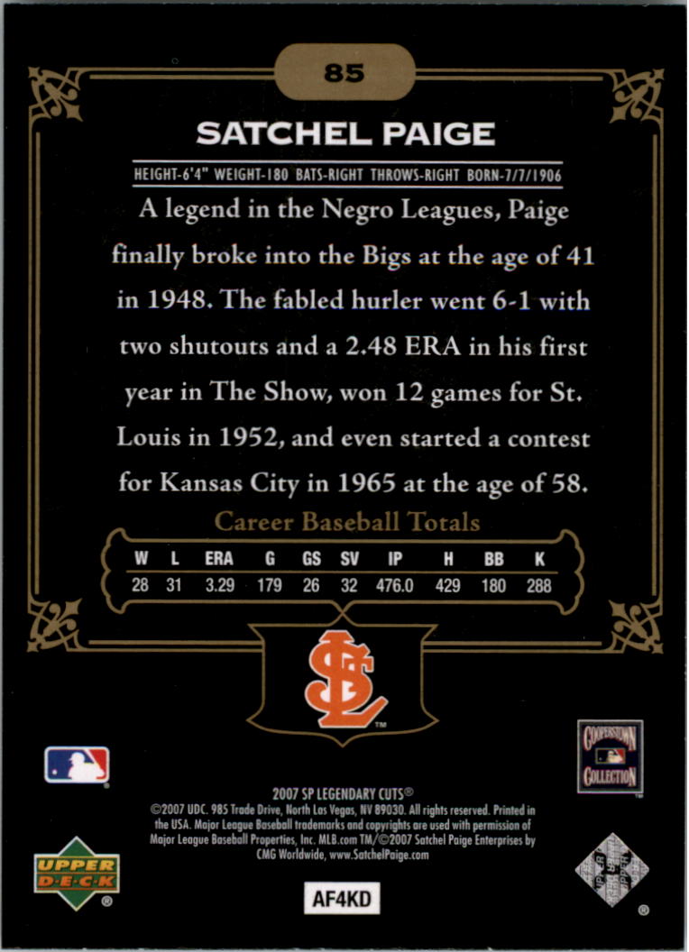 2007 SP Legendary Cuts #85 Satchel Paige back image