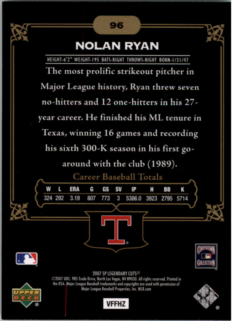 2007 SP Legendary Cuts #96 Nolan Ryan back image