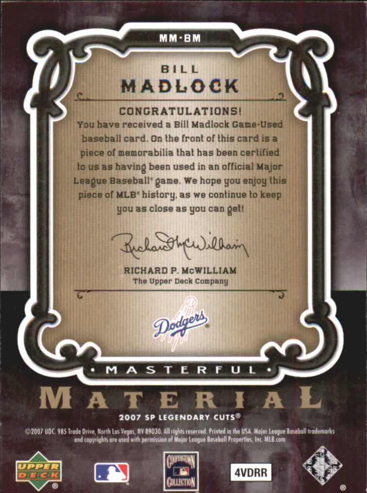 2007 SP Legendary Cuts Masterful Materials #BM Bill Madlock back image