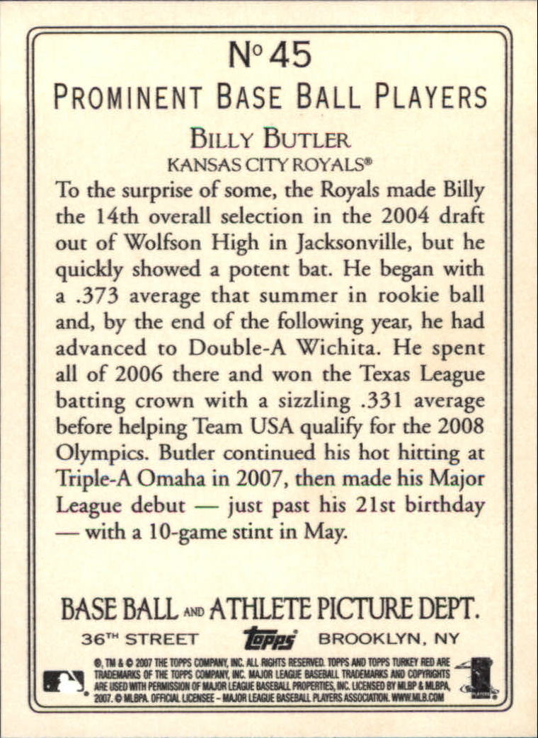 2007 Topps Turkey Red #45 Billy Butler (RC) back image