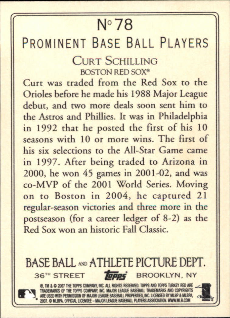 2007 Topps Turkey Red #78 Curt Schilling back image