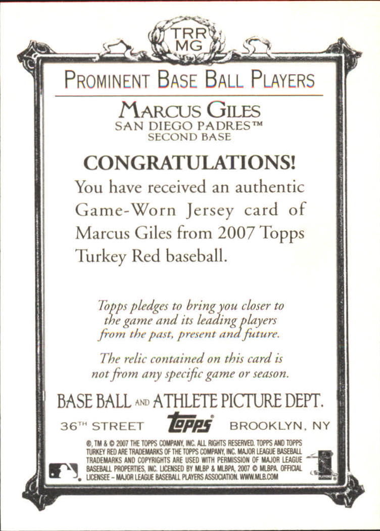 2007 Topps Turkey Red Relics #MG Marcus Giles Jsy F back image