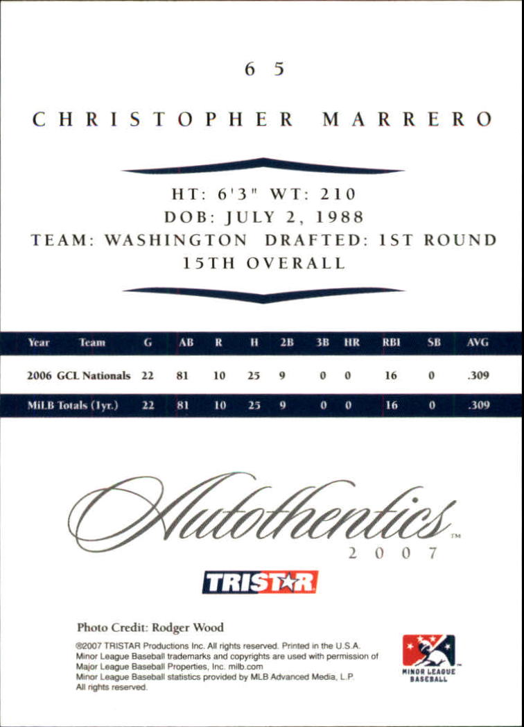 2007 TRISTAR Autothentics #65 Chris Marrero back image