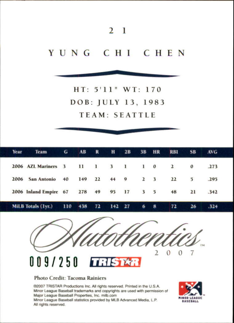 2007 TRISTAR Autothentics Green #21 Yung-Chi Chen back image