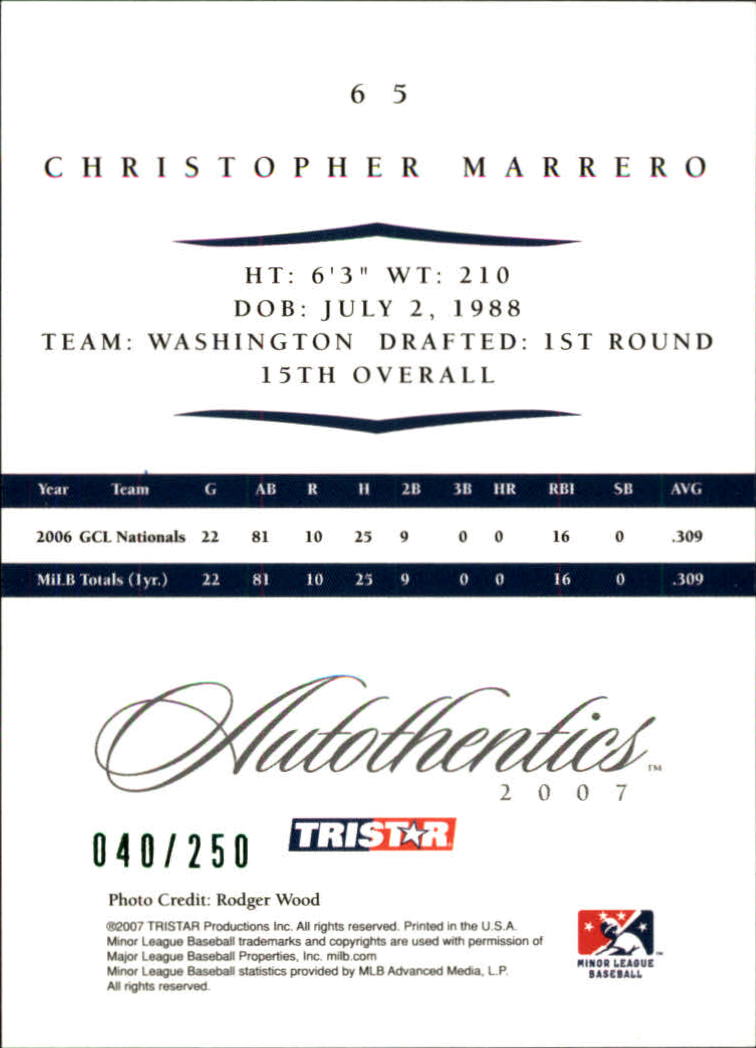 2007 TRISTAR Autothentics Green #65 Chris Marrero back image