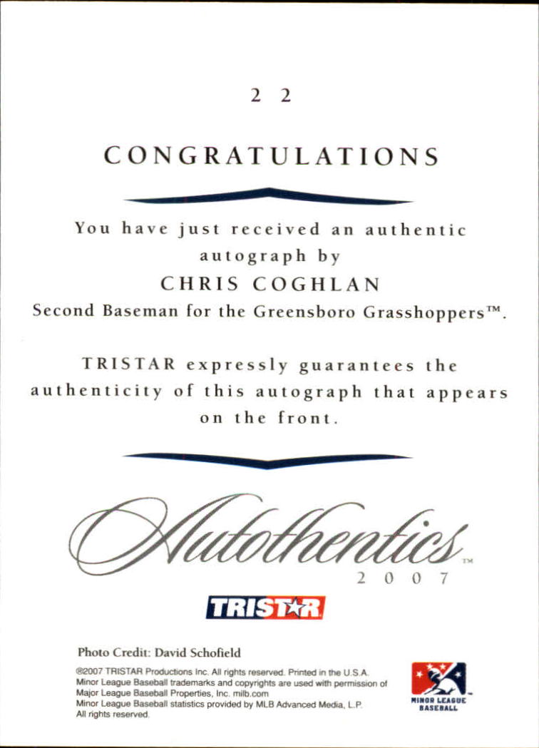 2007 TRISTAR Autothentics Autographs #22 Chris Coghlan back image