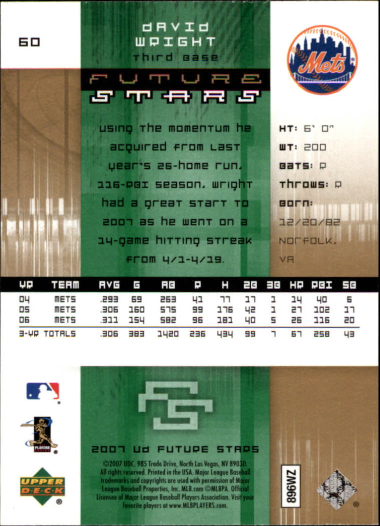 2007 Upper Deck Future Stars #60 David Wright back image
