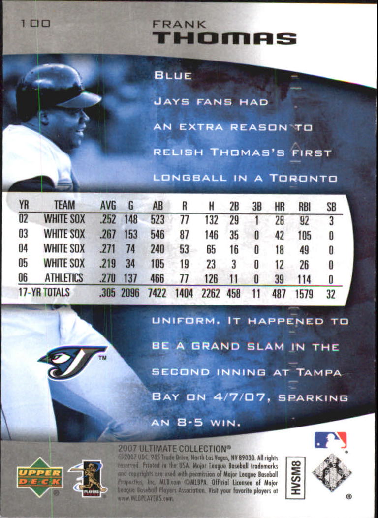 2007 Ultimate Collection #100 Frank Thomas back image