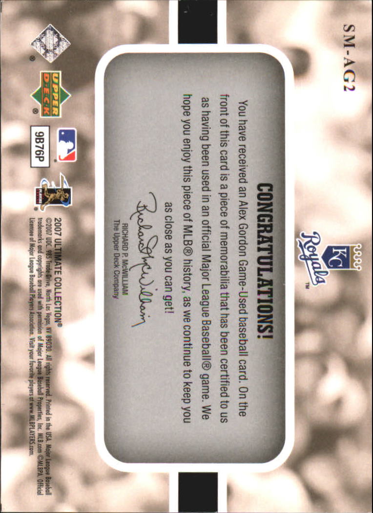 2007 Ultimate Collection Ultimate Star Materials #AG Alex Gordon back image