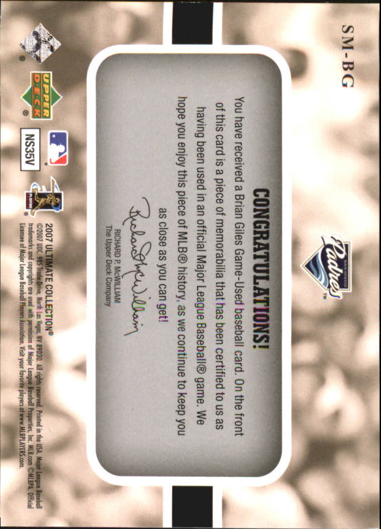 2007 Ultimate Collection Ultimate Star Materials #BG Brian Giles back image
