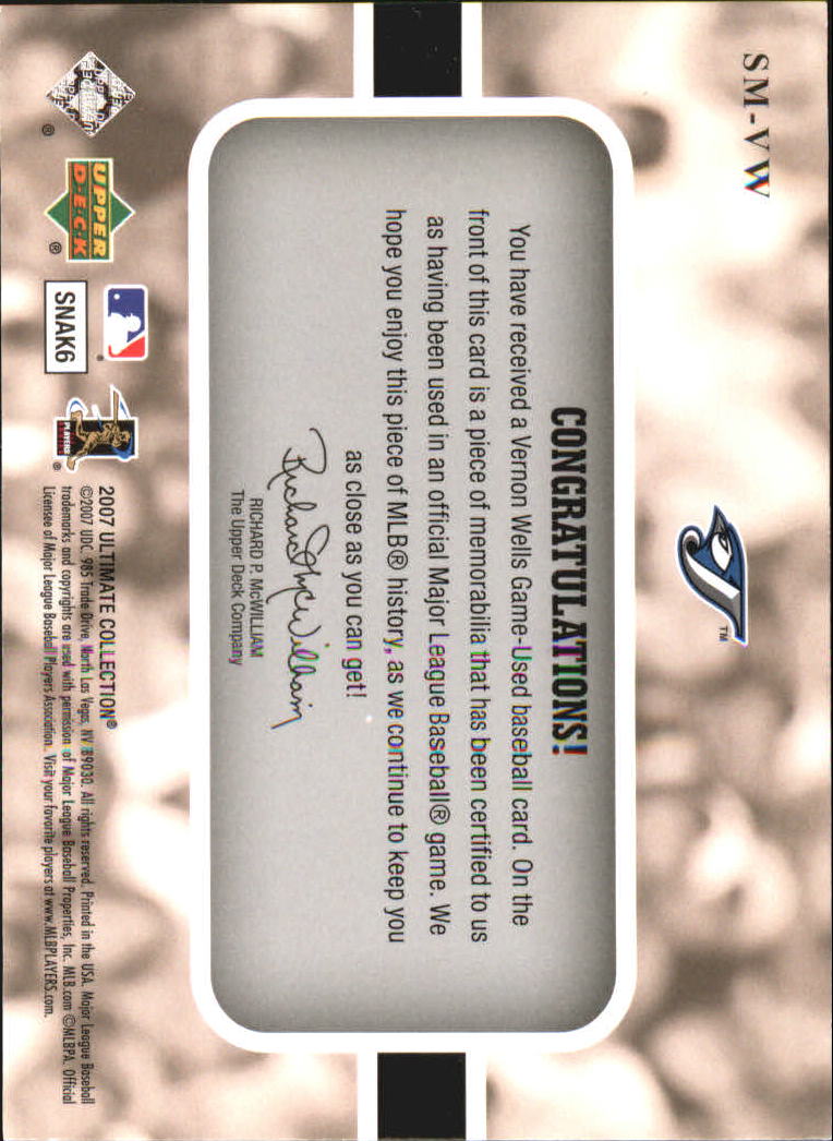 2007 Ultimate Collection Ultimate Star Materials #VW Vernon Wells back image