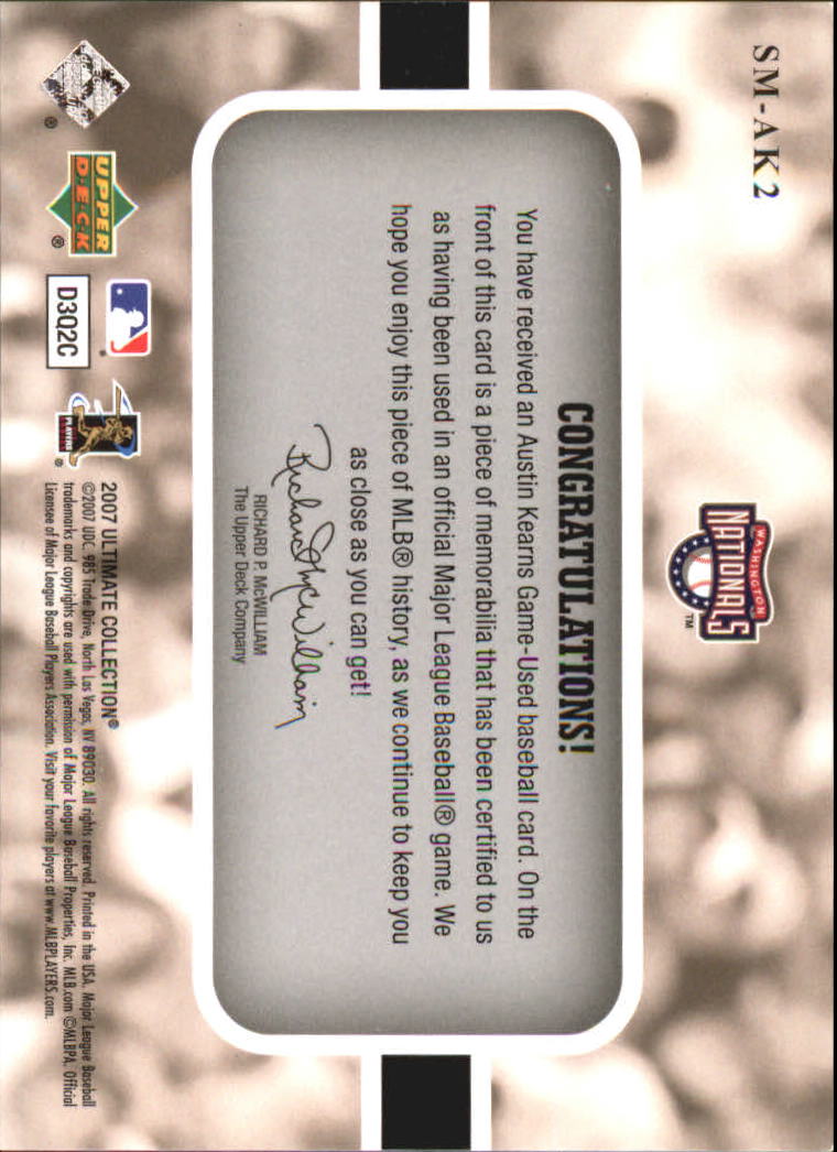 2007 Ultimate Collection Ultimate Star Materials #AK2 Austin Kearns back image