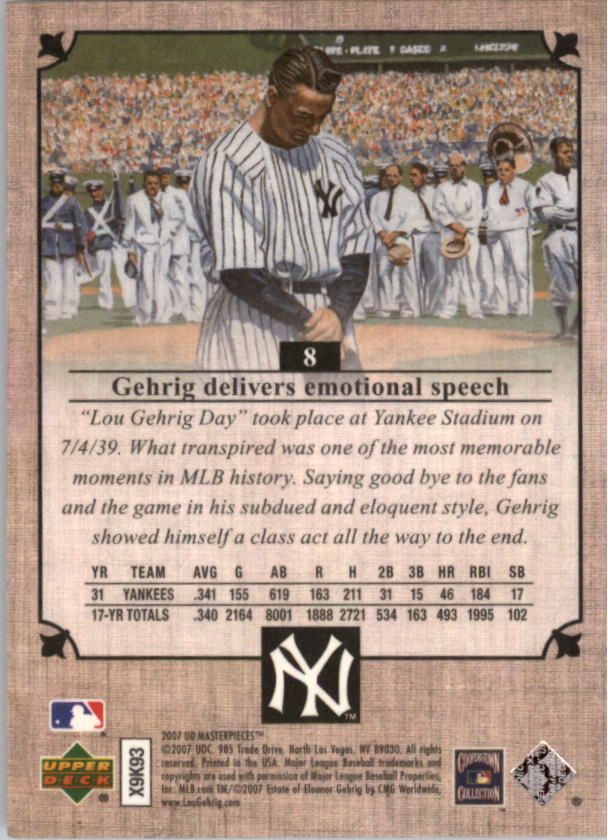 2007 UD Masterpieces #8 Lou Gehrig back image