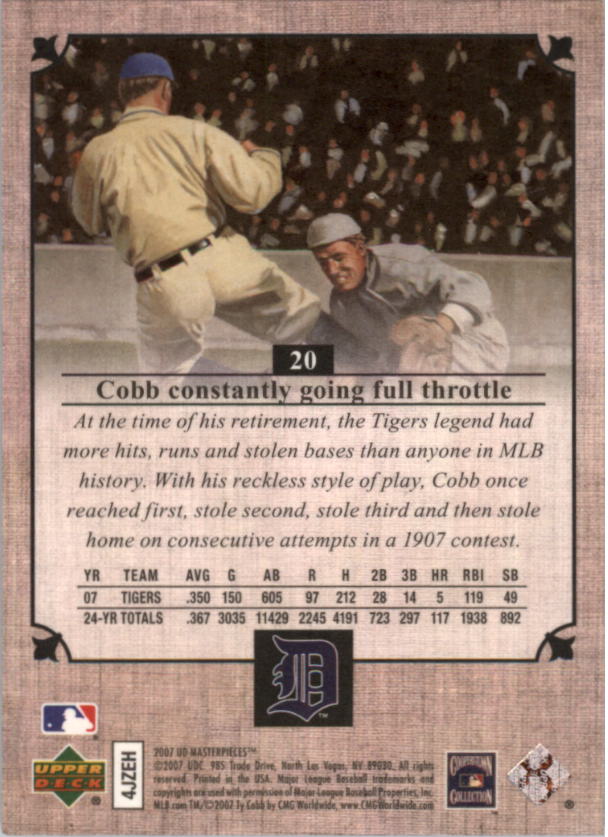 2007 UD Masterpieces #20 Ty Cobb back image