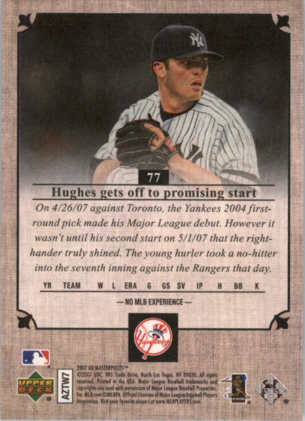 2007 UD Masterpieces #77 Phil Hughes (RC) back image
