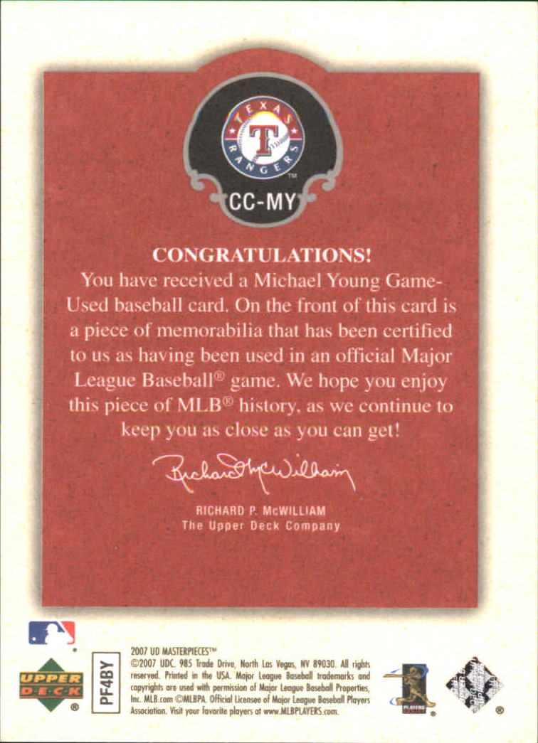 2007 UD Masterpieces Captured on Canvas #MY Michael Young back image