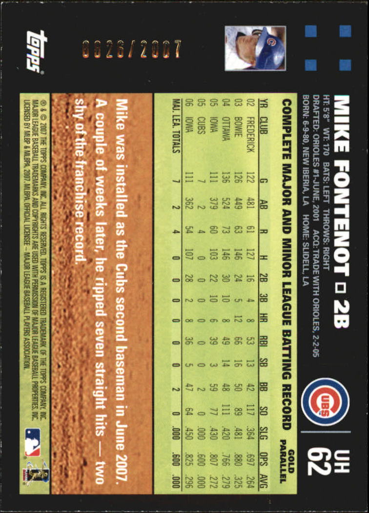 2007 Topps Update Gold #62 Mike Fontenot back image