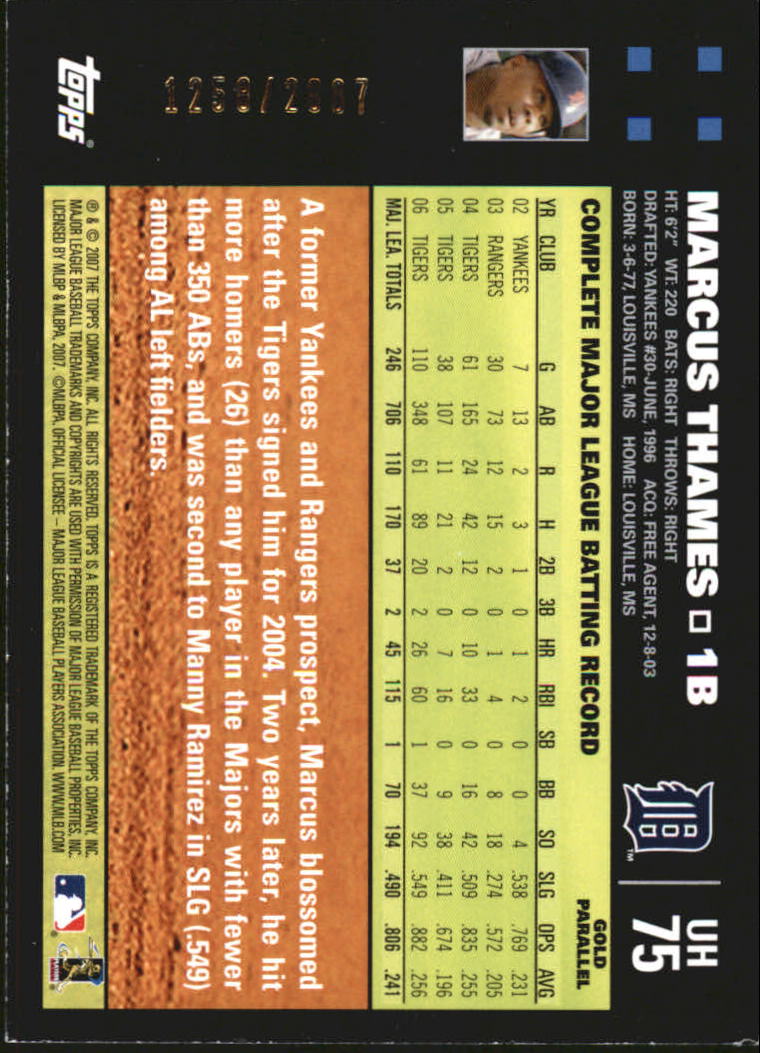 2007 Topps Update Gold #75 Marcus Thames back image