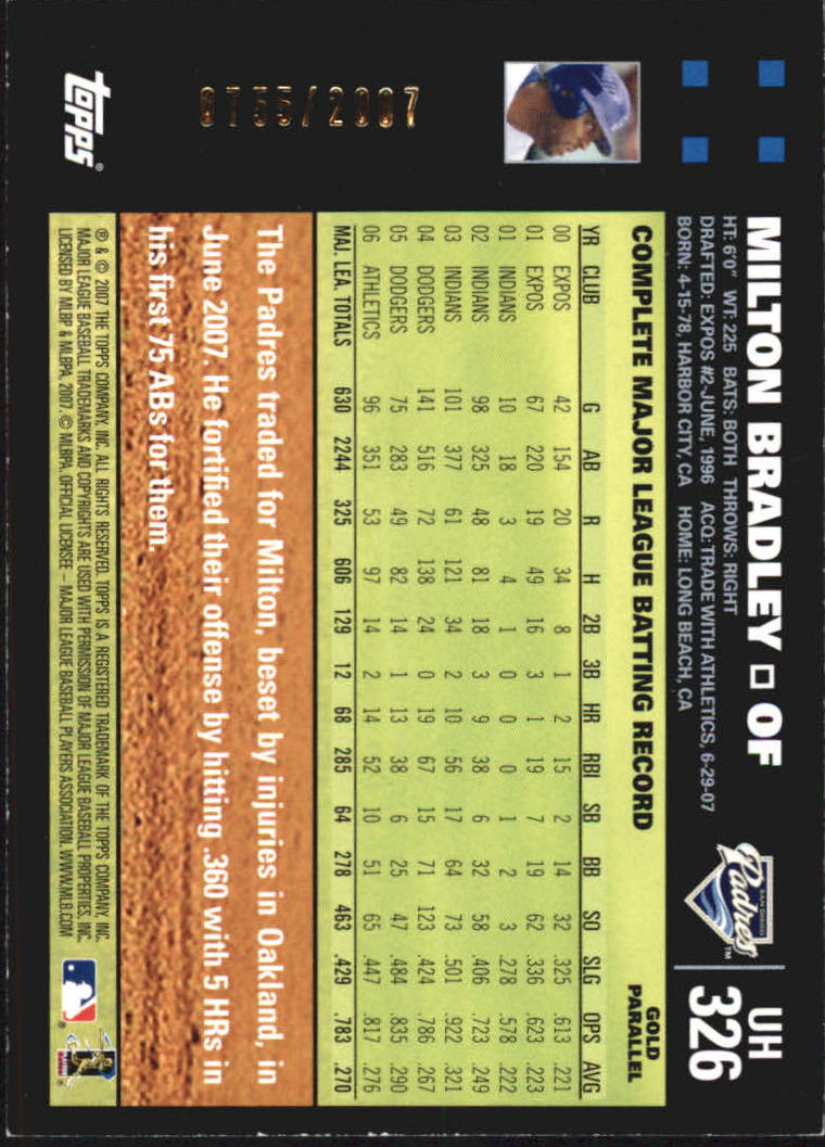 2007 Topps Update Gold #326 Milton Bradley back image