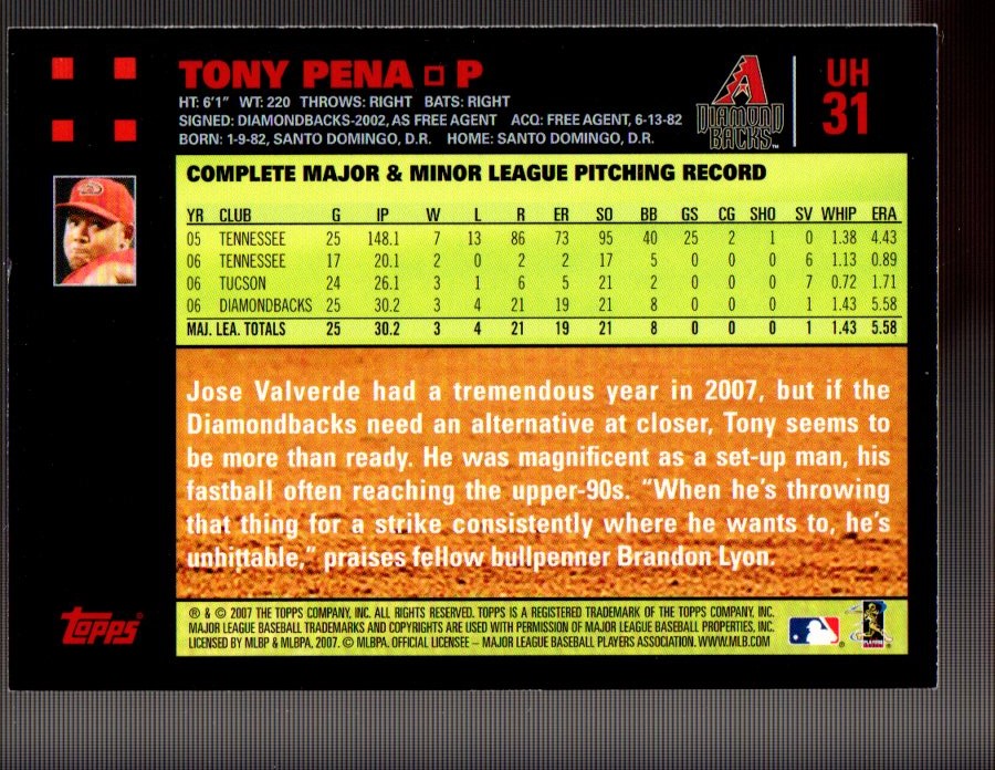 2007 Topps Update Red Back #31 Tony Pena back image