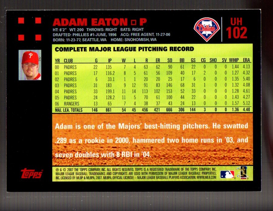 2007 Topps Update Red Back #102 Adam Eaton back image