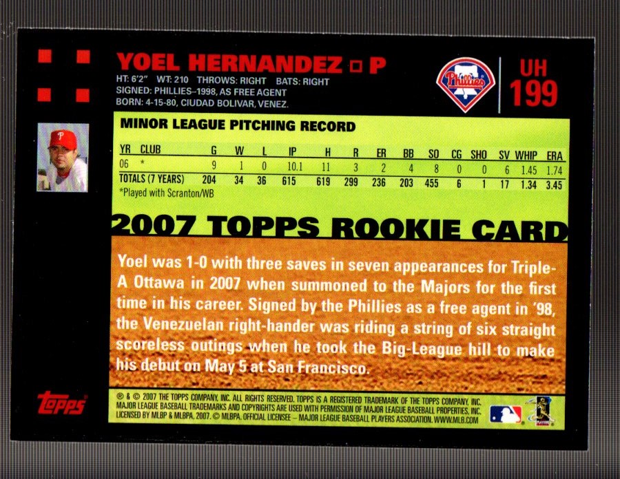 2007 Topps Update Red Back #199 Yoel Hernandez back image