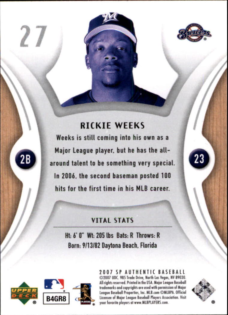 2007 SP Authentic #27 Rickie Weeks back image