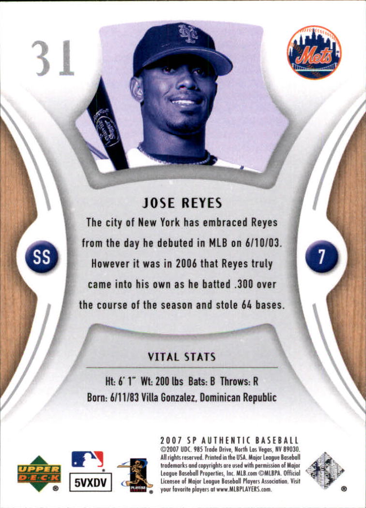 2007 SP Authentic #31 Jose Reyes back image