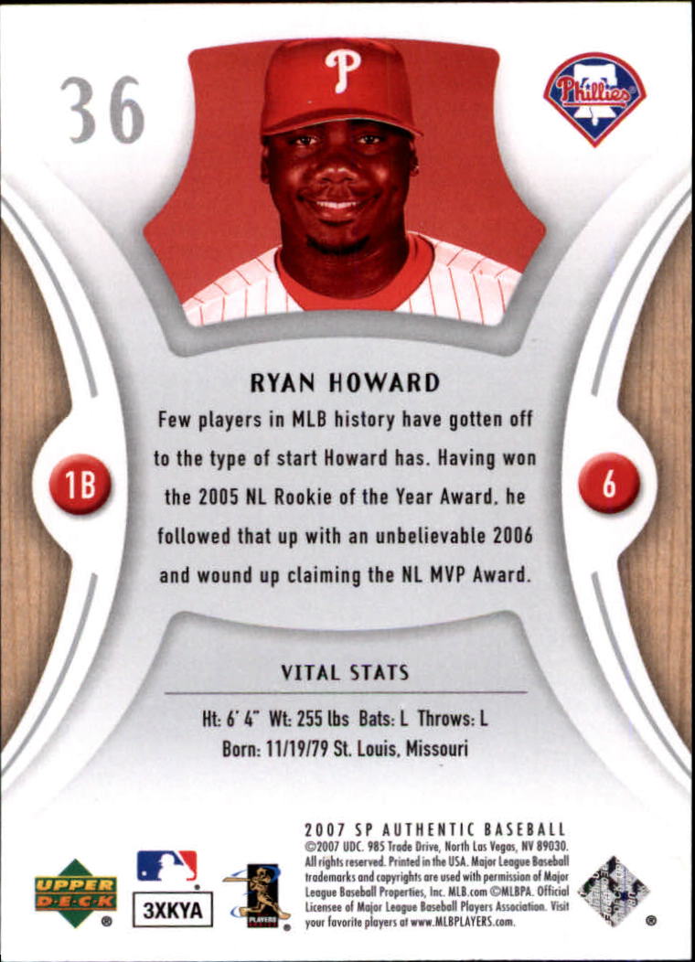 2007 SP Authentic #36 Ryan Howard back image