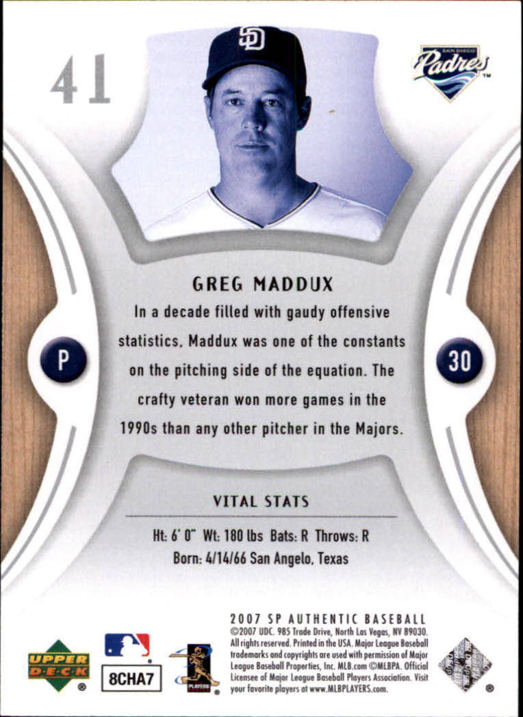 2007 SP Authentic #41 Greg Maddux back image