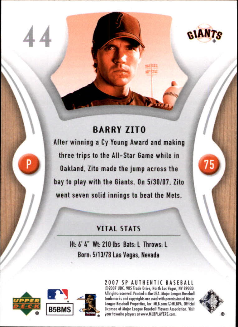 2007 SP Authentic #44 Barry Zito back image